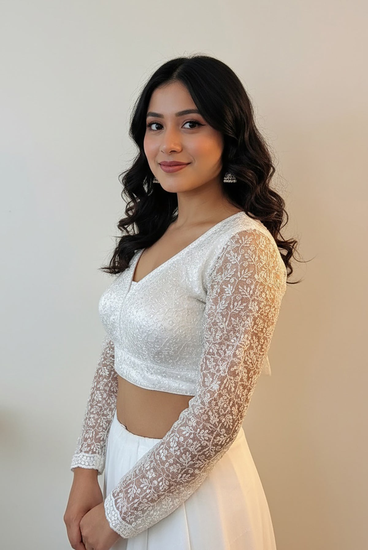 Party Wear Net Blouse White